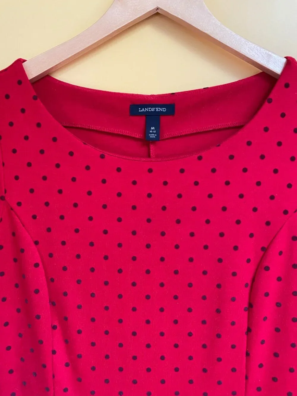 Lands' End Red Polka Dot Comfortable Stretchy Midi Dress M 10-12